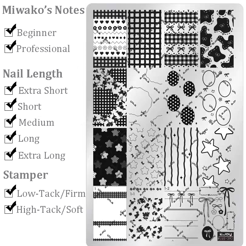 Cute Style Plaid Stamping Plate- Star Heart Bow Apple Flower Collage Nail Art for DIY Manicure Salon Design Supplies Tools