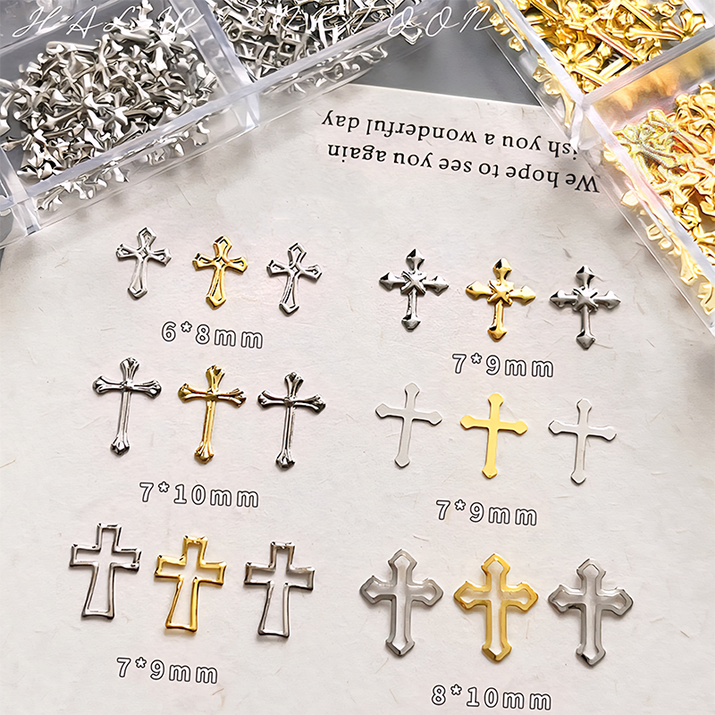 Cross Charm - 6-Grid Metallic Alloy Nail Accessories Easy-to-Apply for Creative Eye-Catching Manicures