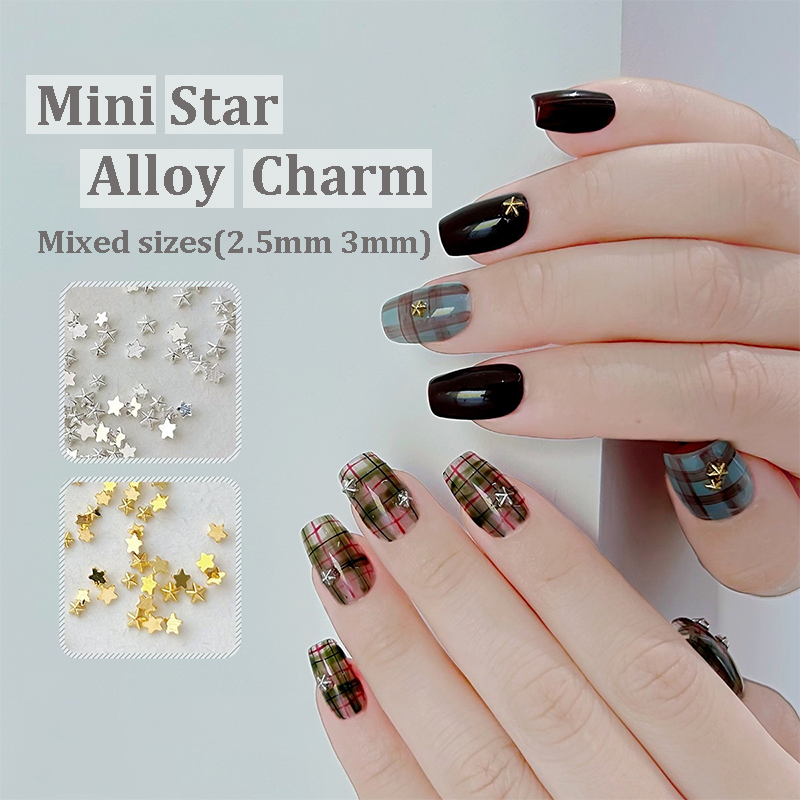 Mini Pentagram Charm -1 Box Mixed Sizes Metallic Alloy Star Nail 3D Art Accessories Easy-to-Apply for Beginner Professional Creative Eye-Catching Manicures