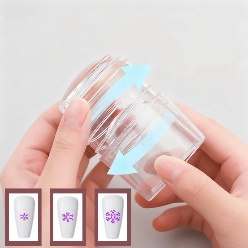 Rotatable Nail Art Stamper for Beginner Professional- 40mm Clear Silicone Stamping Jelly with Scraper, Adjustable Pattern Size for DIY Salon, French Tip