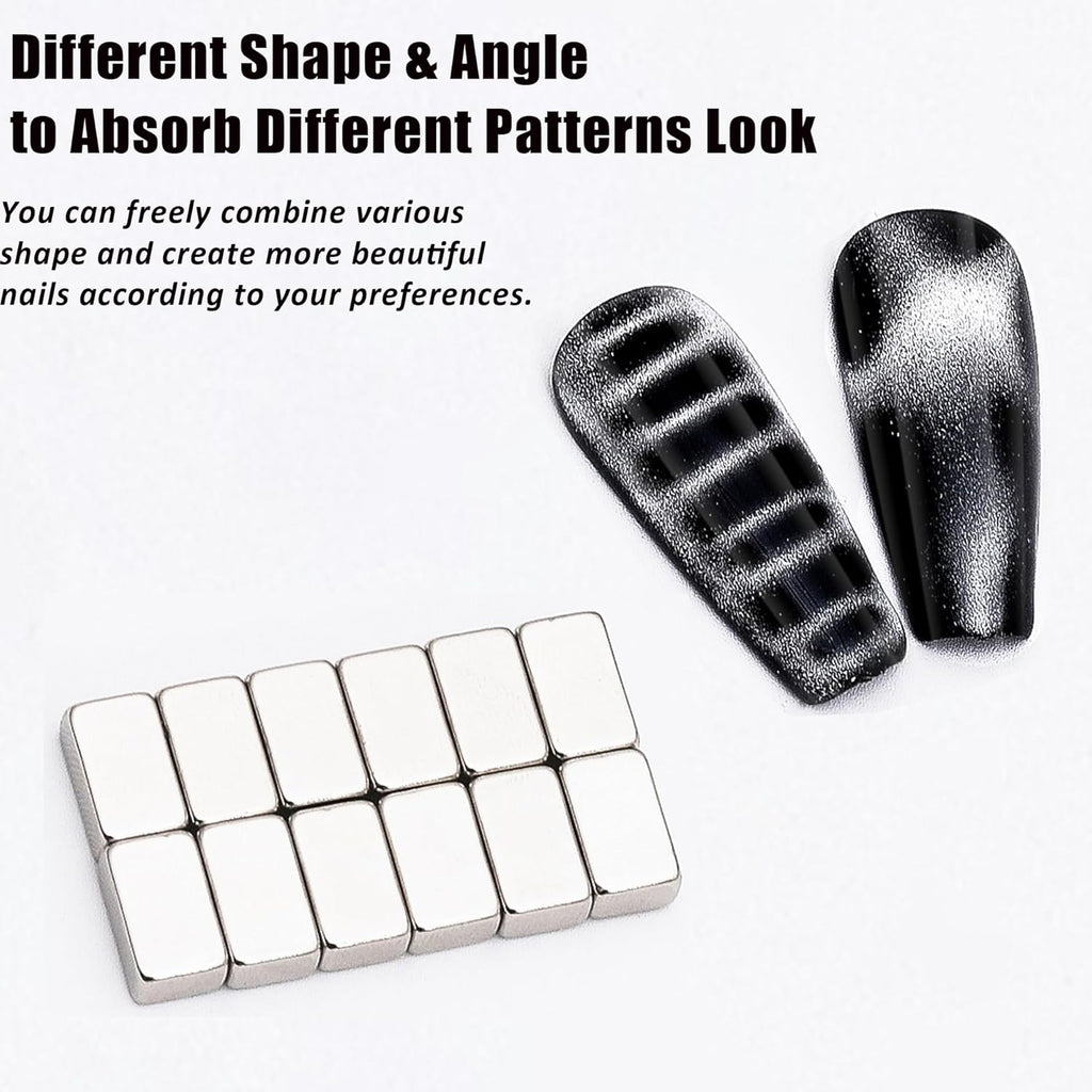12Pcs Mini Nail Magnet Rectangle for Beginner Professional - Snakeskin Pattern Designs Cat Eye Magnet Tool for Nail Art