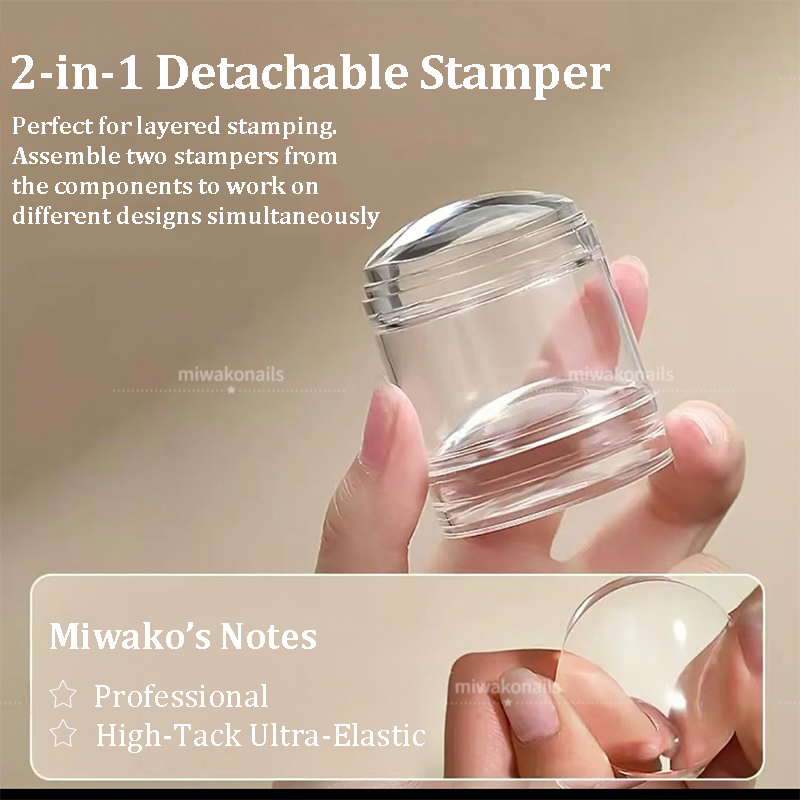 Stamper for Professional - High Tack Ultra Elastic Double-layer Detachable 40mm Wider Lager Silicone with Cap, Transparent Visible Body, No Misplacement for DIY, French Tip