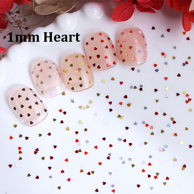 Heart Sequins - Thin 1mm 6 Metallic Gloss Colors 3D Holographic Colorful Nail Art Glitter Supplies for Nails DIY Decorations