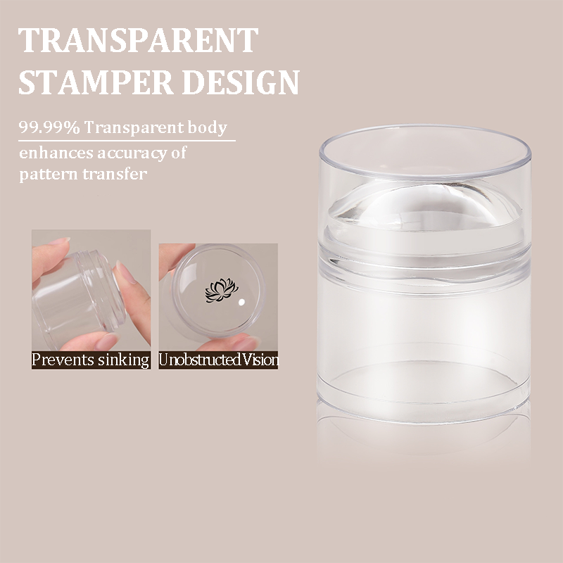 Stamper for Beginner - Low Tack Low Elastic 40mm Wider Lager Silicone with Cap, Transparent Visible Body, No Misplacement for Stamping DIY, French Tip