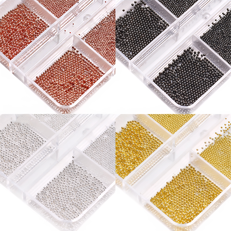 Metal Caviar Bead - 6-Grid 0.5 0.8 1.0mm Mini Small Nail Beads Metallic Alloy Nail 3D Art Accessories Charms and Gems Ball Gold Rhinestones Easy-to-Apply for Beginner Professional Creative Eye-Catching Manicures
