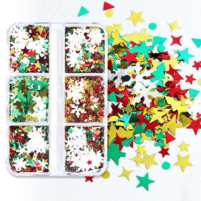 Christmas Sequins - Thin 3 Colors Multiple Patterns Christmas Tree Pentagram Cruciform Star Triangle Round 3D Holographic Colorful Nail Art Glitter Supplies for Nails DIY Decorations