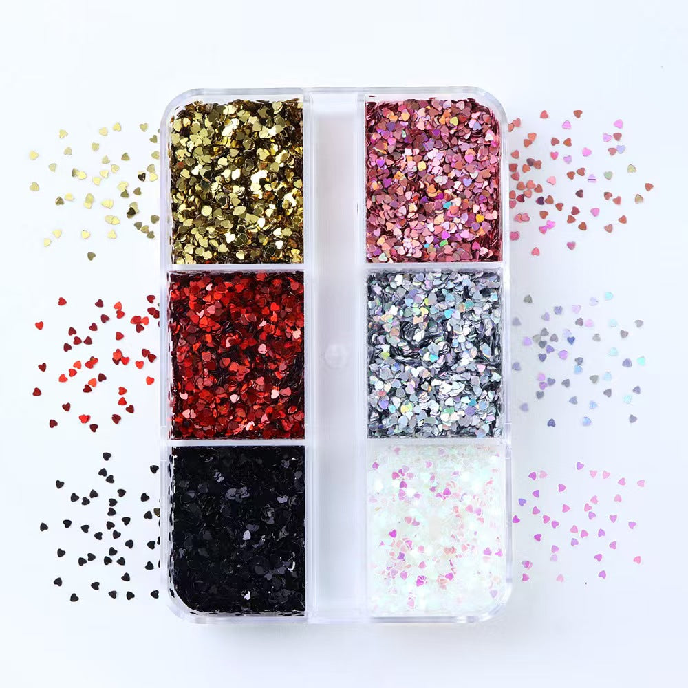 Heart Sequins - Thin 1mm 6 Metallic Gloss Colors 3D Holographic Colorful Nail Art Glitter Supplies for Nails DIY Decorations