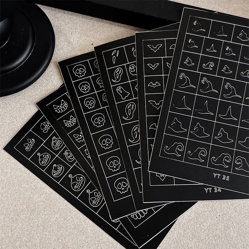 Halloween Nail Stencils Stickers for Skull Pumpkin Bat Ghost Nail Art Hollow Guides Decals Templates Supplies