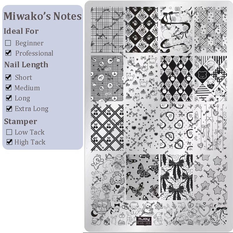 Cute Style Plaid Stamping Plate - Star Heart Bow Apple Flower Collage Nail Art for DIY Manicure Salon Design Supplies Tools