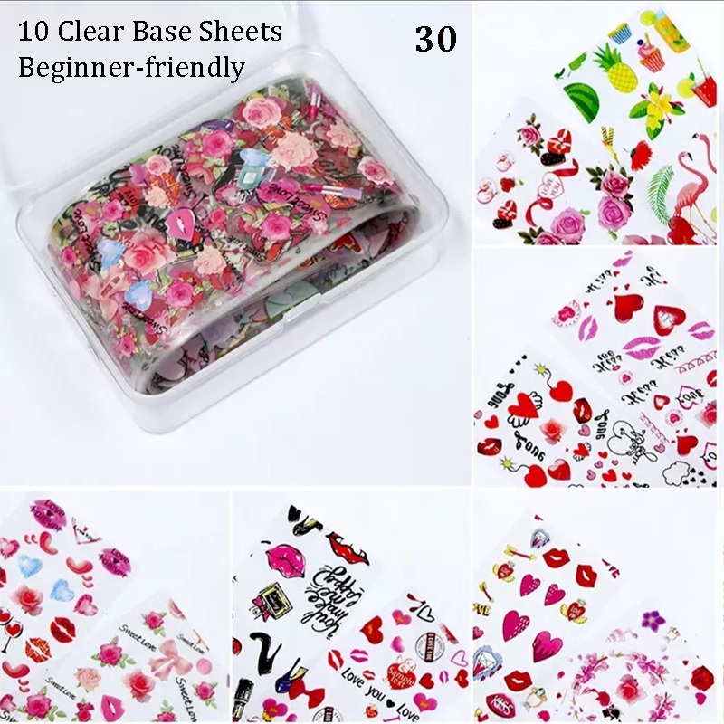 Heart Foil Transfer - 10 Rolls/1 Box Valentine's Day Nail Art Decals for DIY Decorations Supplies Design