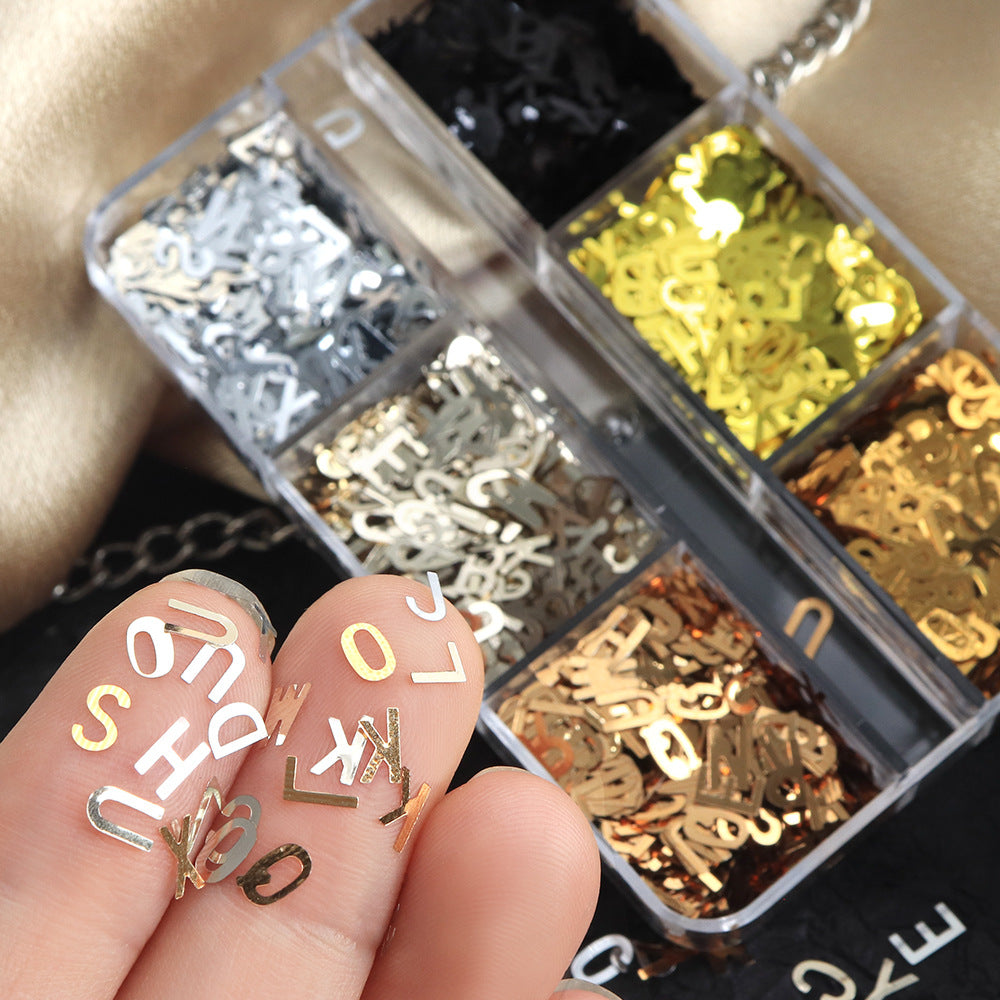Letter Sequins - Thin 6  Metallic Gloss Colors 3D Holographic Colorful Nail Art Glitter Supplies for Nails DIY Decorations