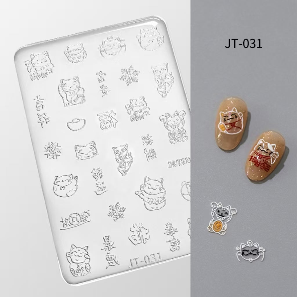 Cartoon Silicone Mold - Shallow Groove for 3D Effect Embossed Stickers, Nail Art Decoration Carving Templates for DIY Precise Pattern