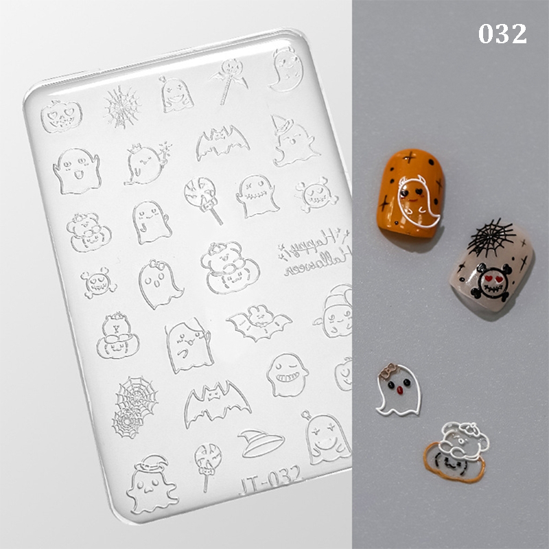 Halloween Silicone Mold - Shallow Groove for 3D Effect Embossed Stickers, Nail Art Decoration Carving Templates for DIY Precise Pattern