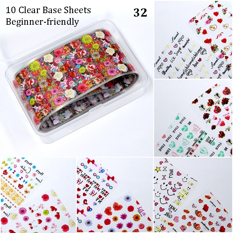 Heart Foil Transfer - 10 Rolls/1 Box Valentine's Day Nail Art Decals for DIY Decorations Supplies Design
