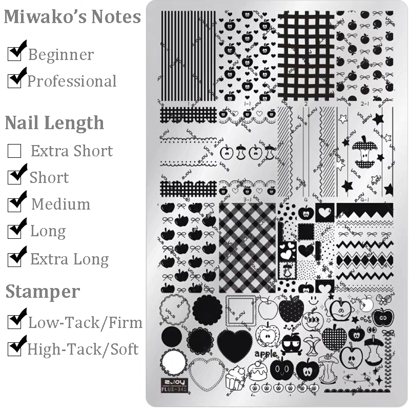 Cute Style Plaid Stamping Plate- Star Heart Bow Apple Flower Collage Nail Art for DIY Manicure Salon Design Supplies Tools