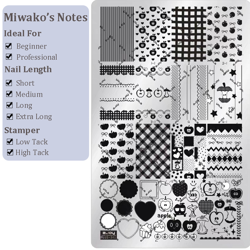 Cute Style Plaid Stamping Plate - Star Heart Bow Apple Flower Collage Nail Art for DIY Manicure Salon Design Supplies Tools