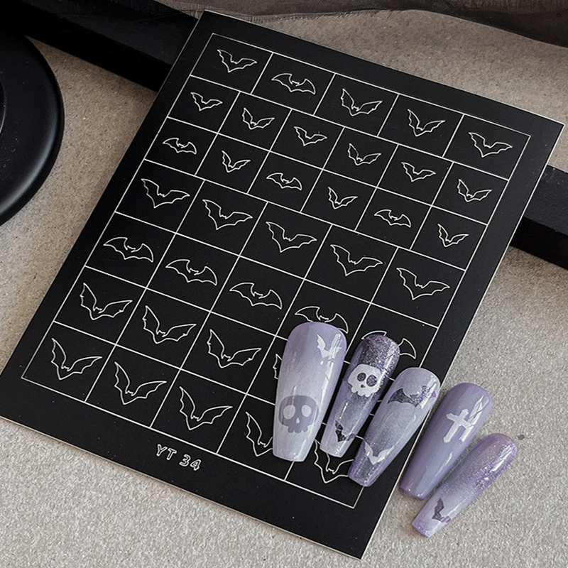 Halloween Nail Stencils Stickers for Skull Pumpkin Bat Ghost Nail Art Hollow Guides Decals Templates Supplies