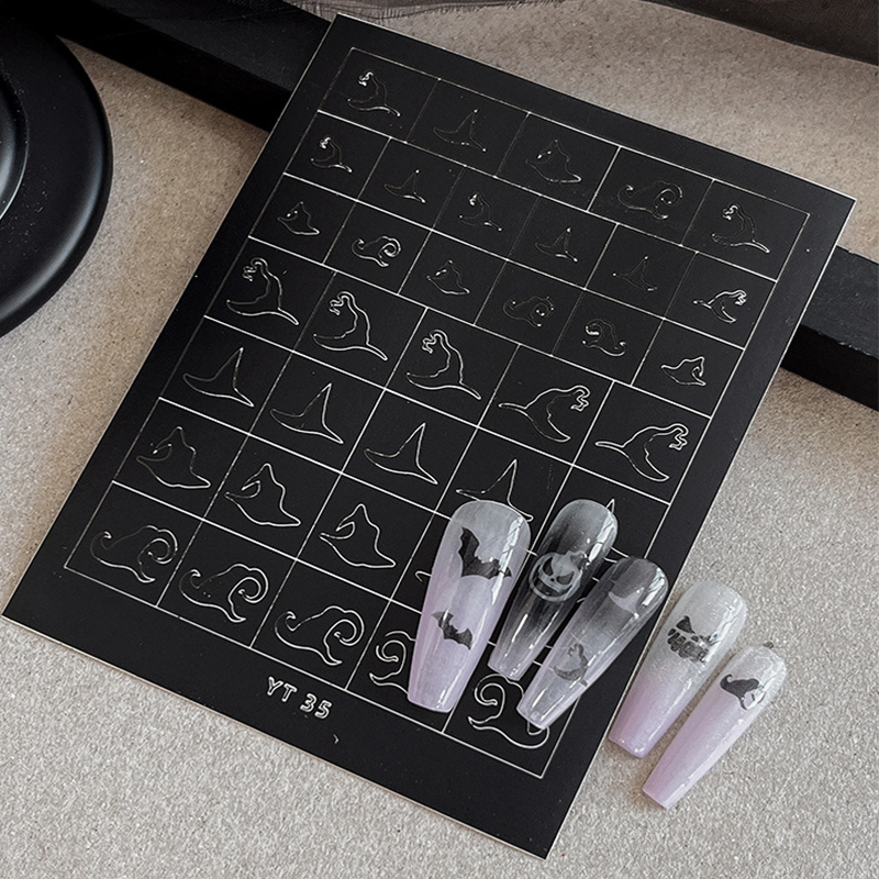 Halloween Nail Stencils Stickers for Skull Pumpkin Bat Ghost Nail Art Hollow Guides Decals Templates Supplies