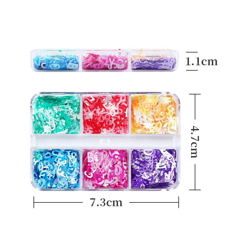 Letter Sequins - Thin 6  Dopamine / Laser Colors 3D Holographic Colorful Nail Art Glitter Supplies for Nails DIY Decorations
