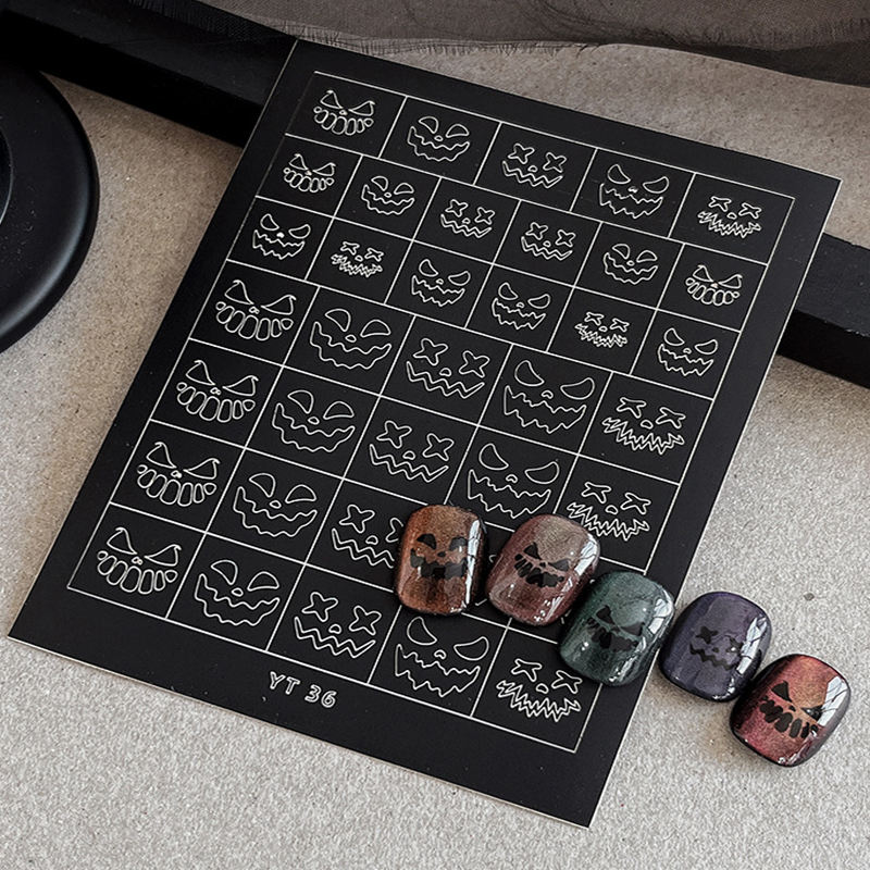 Halloween Nail Stencils Stickers for Skull Pumpkin Bat Ghost Nail Art Hollow Guides Decals Templates Supplies