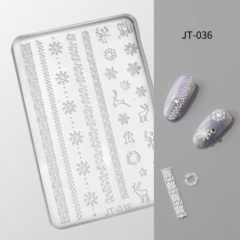 Christmas 3D Shallow Embossed Mold - Snowman Santa Reindeer 3D Nail Art Sticker Effect Silicone Groove Carving Templates for DIY Precise Pattern