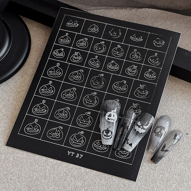 Halloween Nail Stencils Stickers for Skull Pumpkin Bat Ghost Nail Art Hollow Guides Decals Templates Supplies