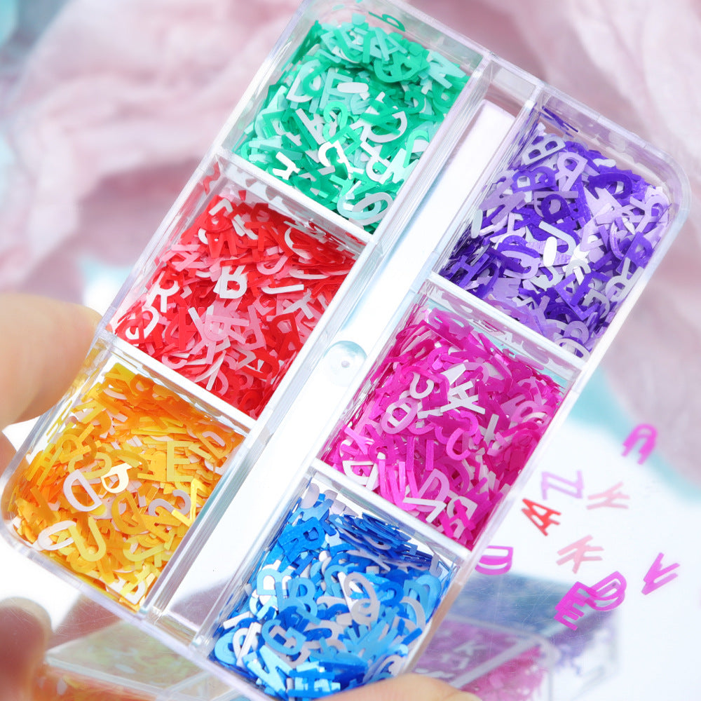 Letter Sequins - Thin 6  Dopamine / Laser Colors 3D Holographic Colorful Nail Art Glitter Supplies for Nails DIY Decorations