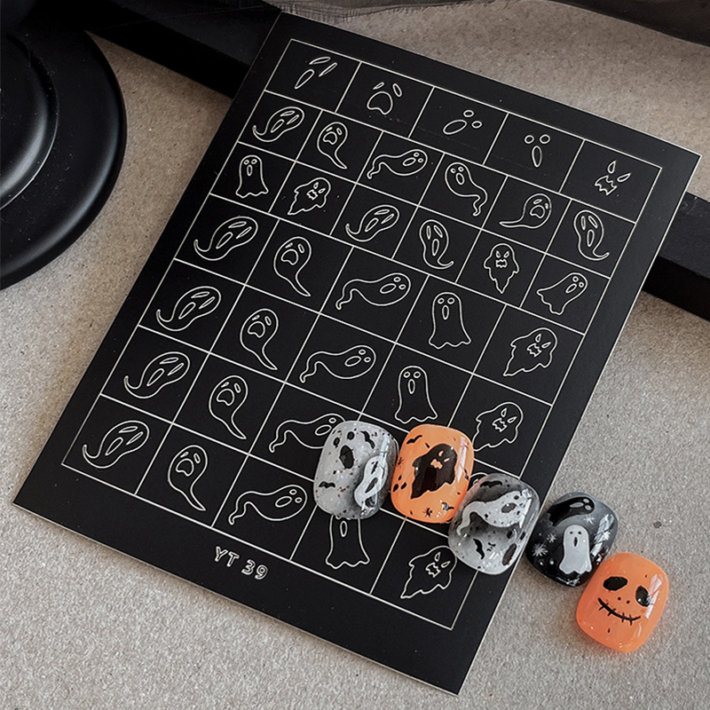 Halloween Nail Stencils Stickers for Skull Pumpkin Bat Ghost Nail Art Hollow Guides Decals Templates Supplies