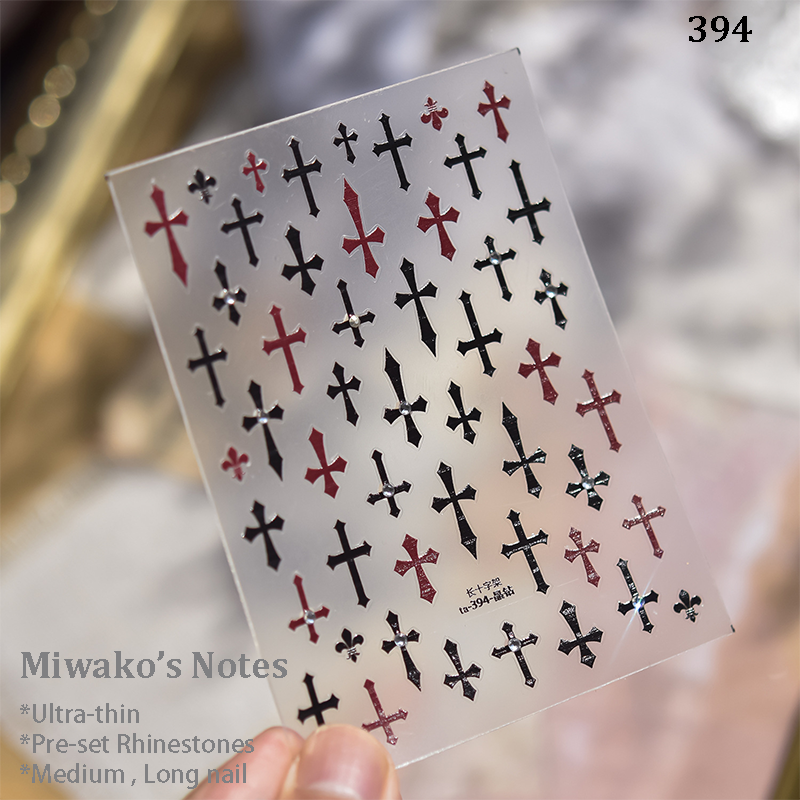 Stickers with Rhinestones - Pre-set Gems Cross Self-Adhesive Gothic Dark Romance Decals for Nail Art Decoration