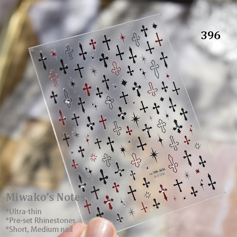 Stickers with Rhinestones - Pre-set Gems Cross Self-Adhesive Gothic Dark Romance Decals for Nail Art Decoration