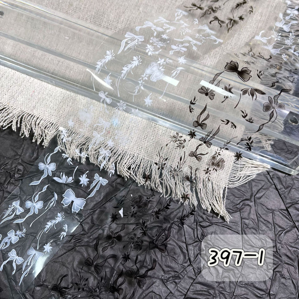 Black + White Foil Transfer - Bow Flower Butterfly Ribbon Nail Art Transparent Background Decals for DIY Decorations Supplies Design