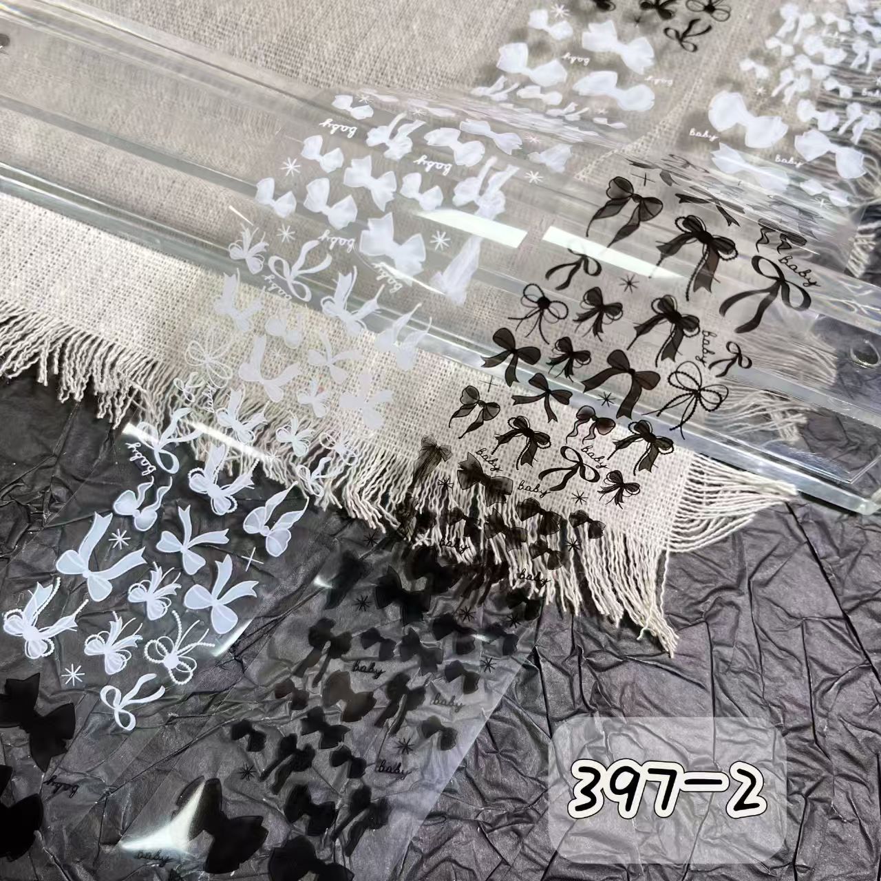 Black + White Foil Transfer - Bow Flower Butterfly Ribbon Nail Art Transparent Background Decals for DIY Decorations Supplies Design