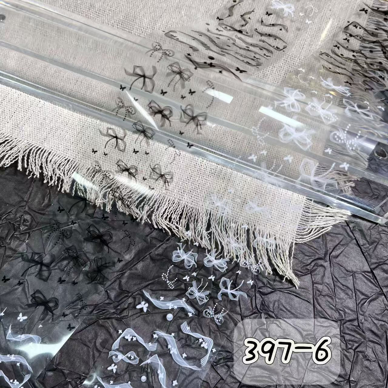 Black + White Foil Transfer - Bow Flower Butterfly Ribbon Nail Art Transparent Background Decals for DIY Decorations Supplies Design