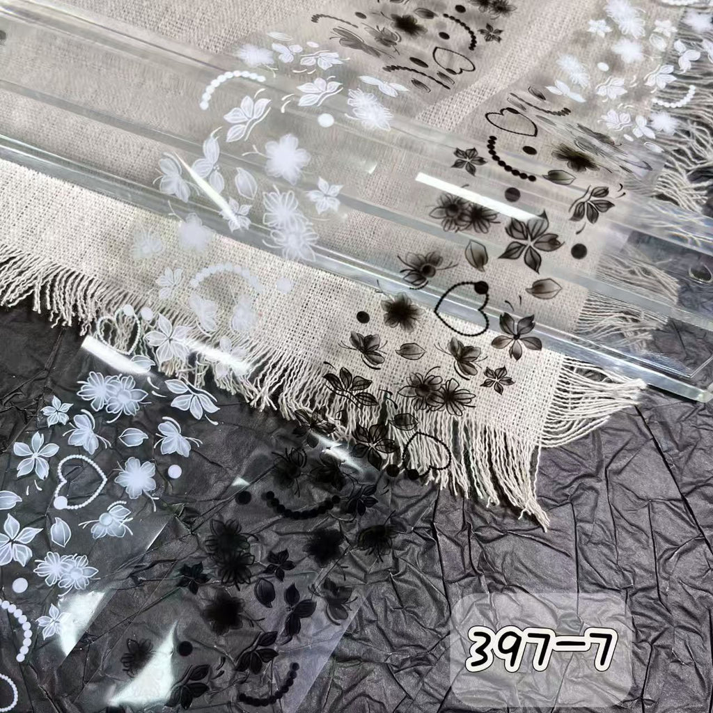 Black + White Foil Transfer - Bow Flower Butterfly Ribbon Nail Art Transparent Background Decals for DIY Decorations Supplies Design