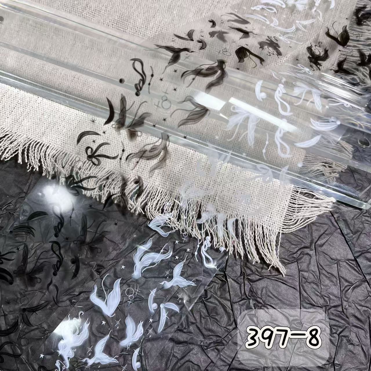 Black + White Foil Transfer - Bow Flower Butterfly Ribbon Nail Art Transparent Background Decals for DIY Decorations Supplies Design