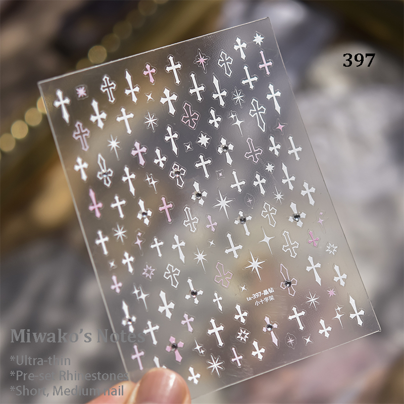 Stickers with Rhinestones - Pre-set Gems Cross Self-Adhesive Gothic Dark Romance Decals for Nail Art Decoration