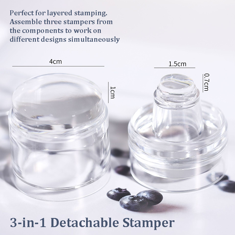 Stamper for Beginner - Low Tack Low Elastic 3-in-1 40mm and 15mm Wider Lager Silicone with Cap, Transparent Visible Body, No Misplacement for Stamping DIY, French Tip