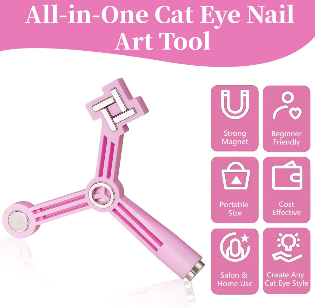 4 in 1 Triangle Nail Magnet for Beginner Professional - Ultra-Strong Magnet Wand Cat-Eye Magnet Wand Tool for Nail Art