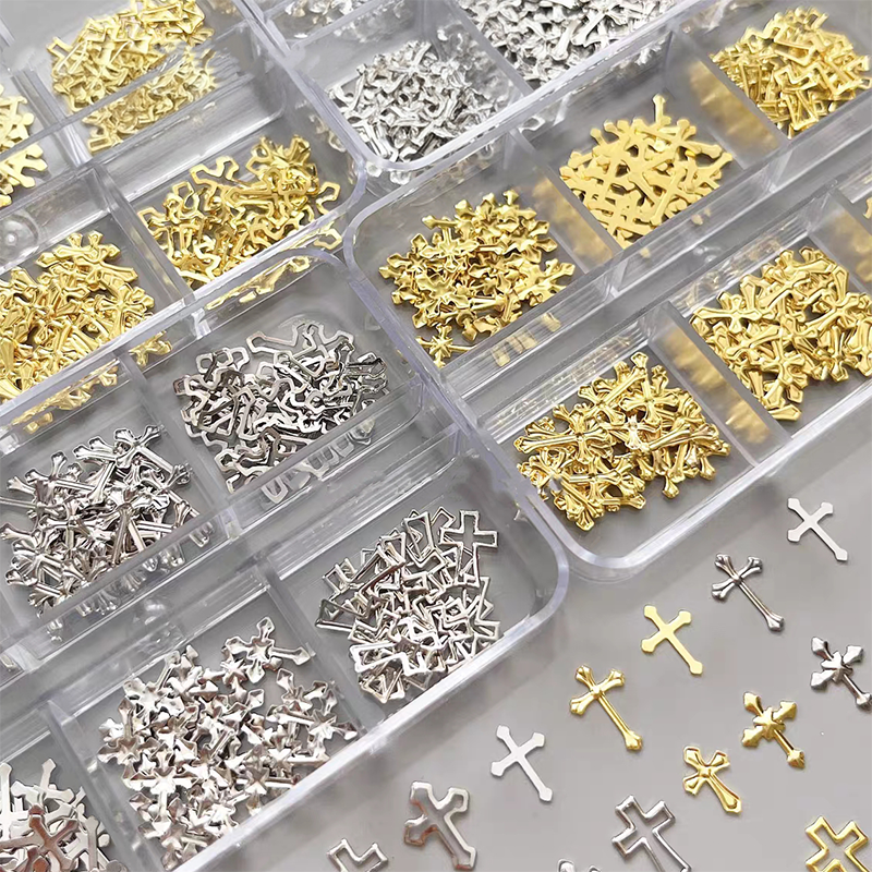 Cross Charm - 6-Grid Metallic Alloy Nail Accessories Easy-to-Apply for Creative Eye-Catching Manicures