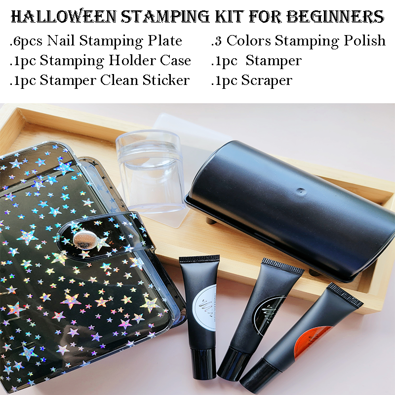 6Pcs Halloween Nail Stamping Plates with Storage Bag or with All-in-one Tool