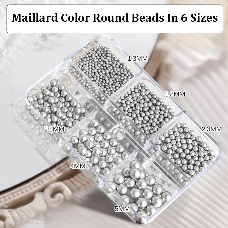 Maillard Color Round Pearls - 6-Grid Multiple sizes Nail Beads Nail 3D Art Accessories Charms and Gems Ball Colorful Rhinestones Easy-to-Apply for Beginner Professional Creative Eye-Catching Manicures