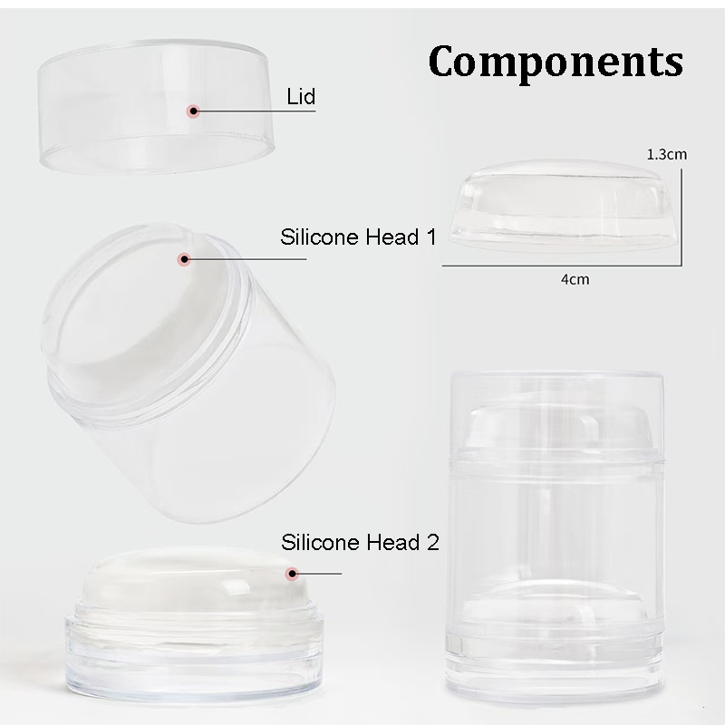 Stamper for Professional - High Tack Ultra Elastic Double-layer Detachable 40mm Wider Lager Silicone with Cap, Transparent Visible Body, No Misplacement for DIY, French Tip