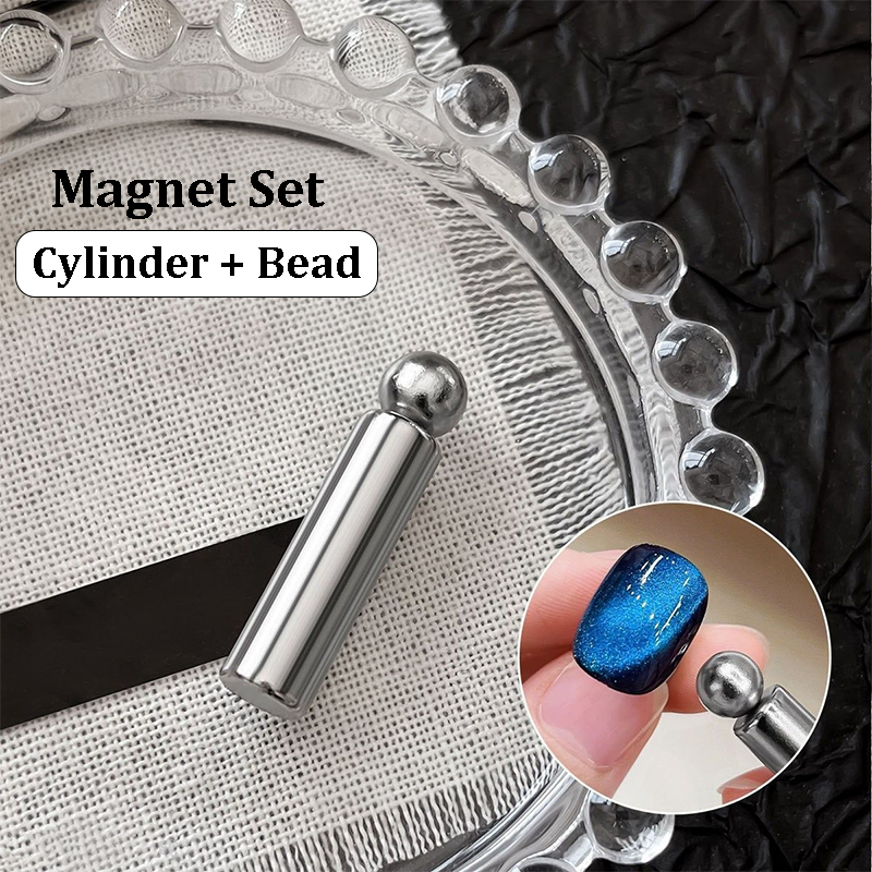 Cylinder + Bead Nail Magnet Set for Beginner Professional - Glass Bead Light-Chasing Pattern Designs Cat Eye Magnet Tool for Nail Art