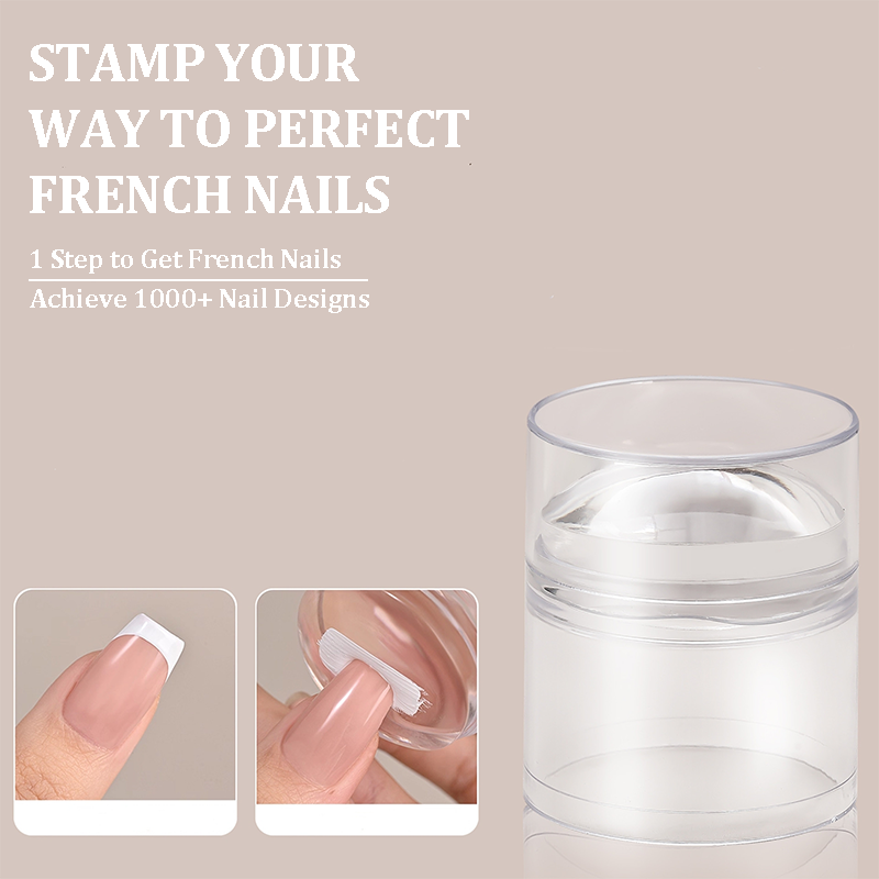 Stamper for Beginner - Low Tack Low Elastic 40mm Wider Lager Silicone with Cap, Transparent Visible Body, No Misplacement for Stamping DIY, French Tip