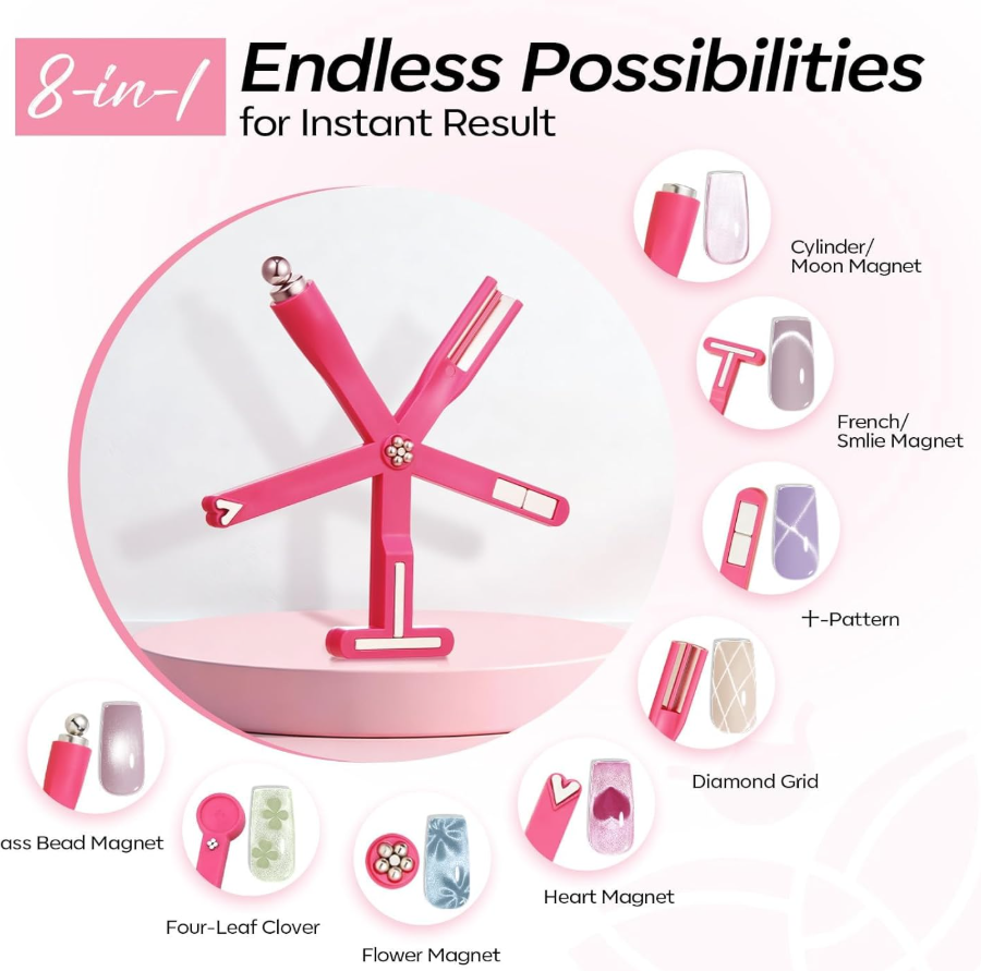 8 in 1 Nail Magnet for Beginner Professional - Cat-Eye Magnet Wand Tool for Nail Art