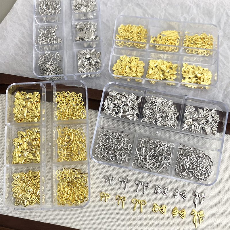 Bow Charm - 6-Grid Metallic Alloy Nail Accessories Easy-to-Apply for Creative Eye-Catching Manicures