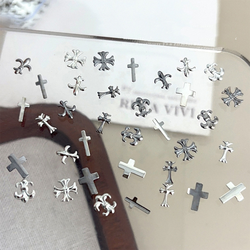 Cross Charm - 6-Grid Metallic Alloy Nail Accessories Easy-to-Apply for Creative Eye-Catching Manicures