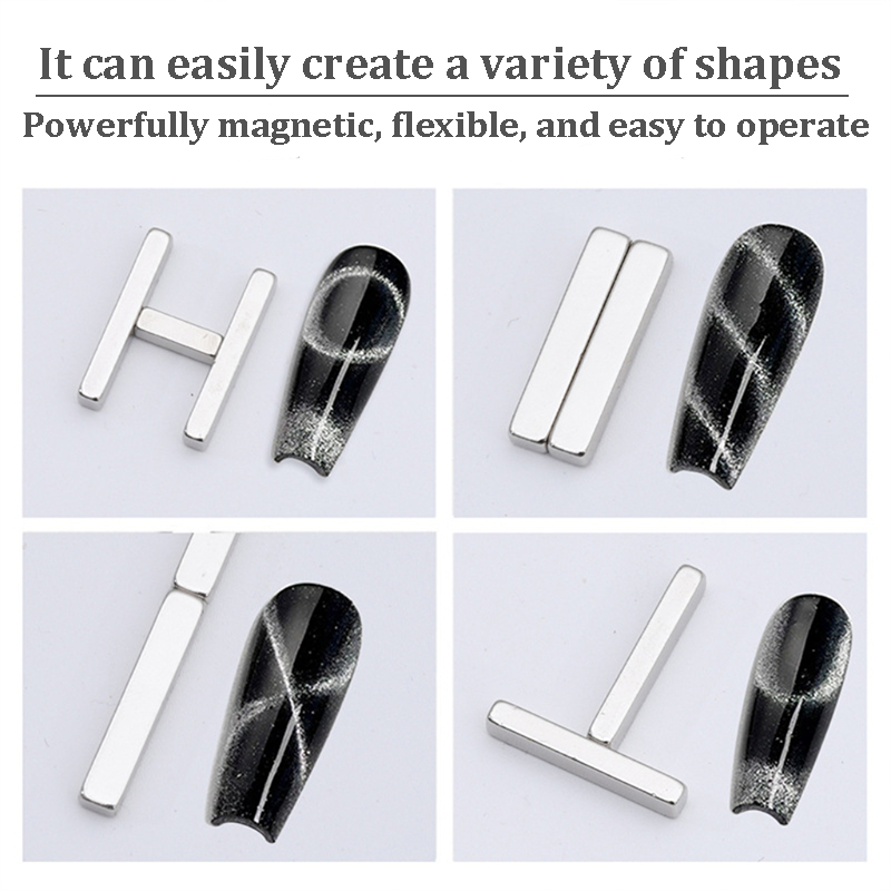 4Pcs Mini Nail Magnet Rectangle for Beginner Professional - Circles Lines Plaid Pattern Designs Cat Eye Magnet Tool for Nail Art
