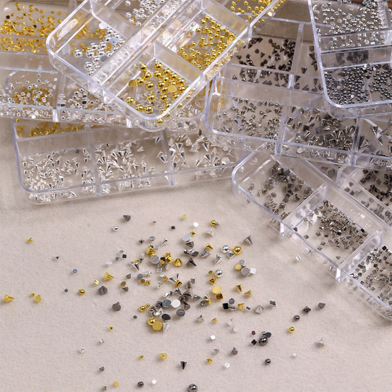 Punk Charm - 6-Grid Metallic Alloy Cone Studs Rivet Beads Nail 3D Art Accessories Easy-to-Apply for Beginner Professional Creative Eye-Catching Manicures