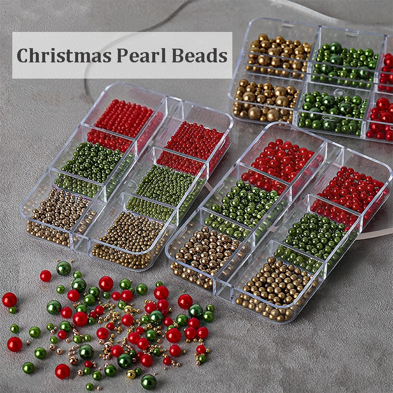 Christmas Round Pearls - 6-Grid Multiple sizes Nail Beads Metallic Alloy Nail 3D Art Accessories Charms and Gems Ball Colorful Rhinestones Easy-to-Apply for Beginner Professional Creative Eye-Catching Manicures